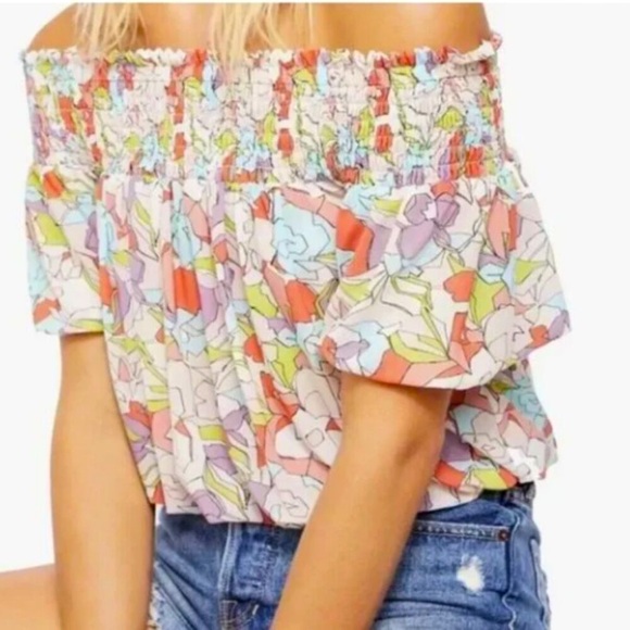 Free People Off Shoulder Floral Bubble Top - XL - Picture 3 of 10
